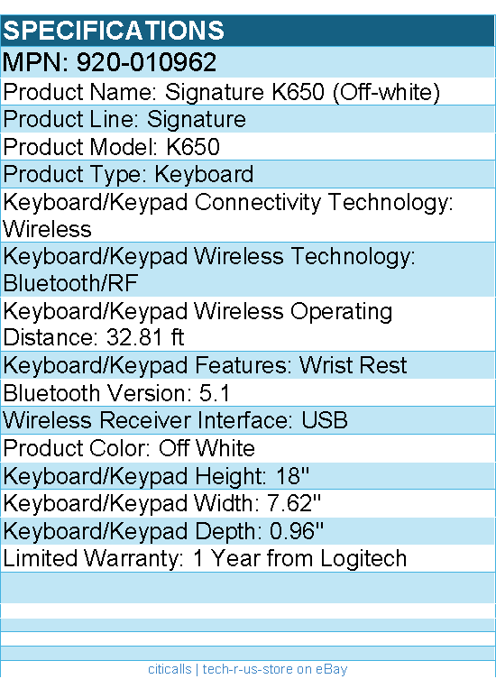 Logitech 920-010962 Signature K650 Comfort Full-Size Wireless Keyboard