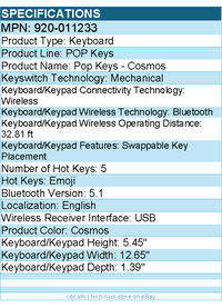 Logitech 920-011233 POP Keys Mechanical Wireless Keyboard - Cosmos