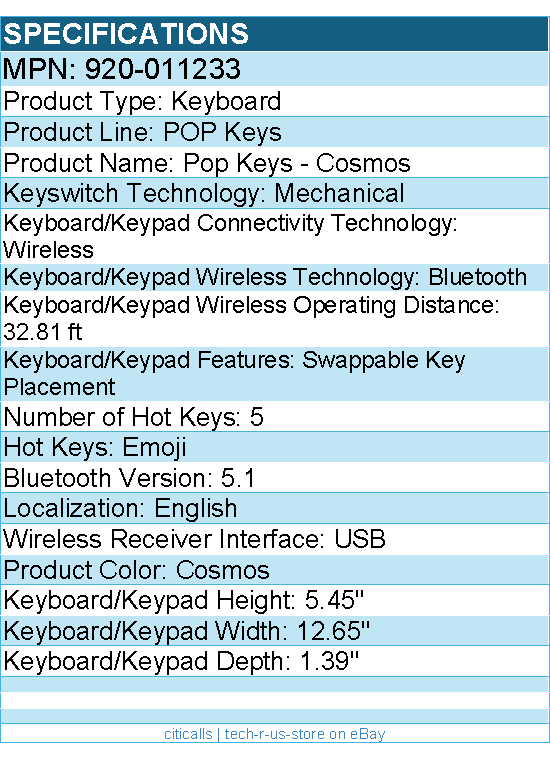 Logitech 920-011233 POP Keys Mechanical Wireless Keyboard - Cosmos