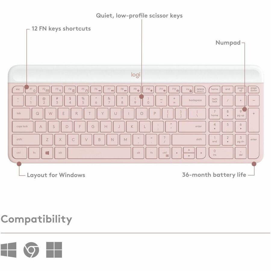 Logitech 920-011311 Slim Wireless Keyboard and Mouse Combo MK470 (Rose)