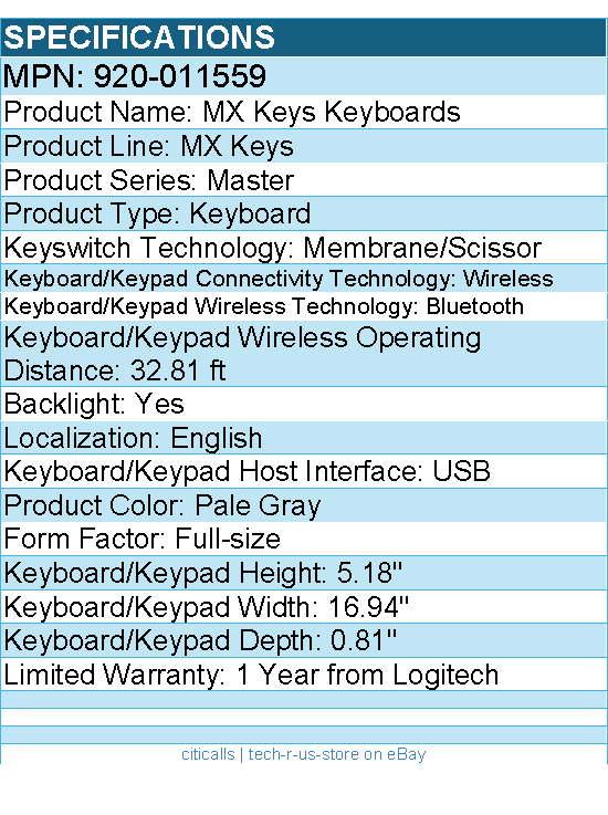 Logitech 920-011559 MX Keys S Wireless Keyboard - Fluid Precise Quiet Typing