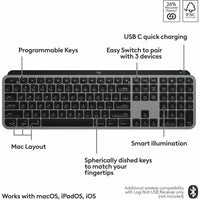 Logitech 920-011621 MX Keys S for Mac, Wireless Keyboard - Space Gray