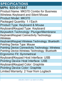Logitech 920-011887 MK370 Wirless Keyboard and Mouse Combo - Graphite