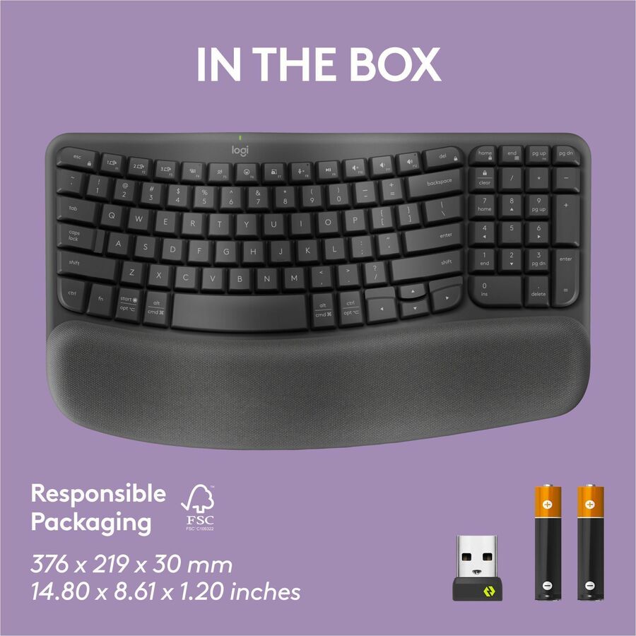 Logitech 920011898 Wave Keys Wireless Ergonomic Keyboard - Graphite