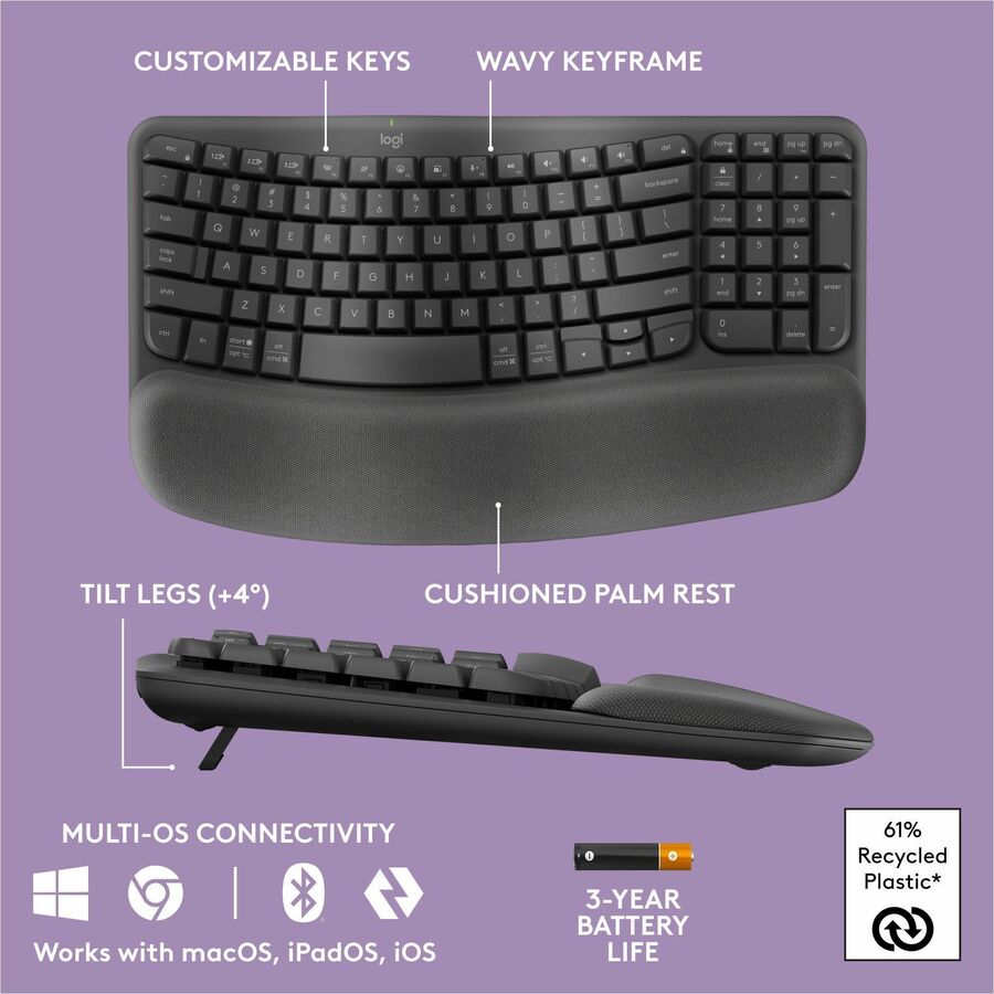 Logitech 920012059 Wave Keys MK670 Combo, Wireless Ergonomic Keyboard & Mouse