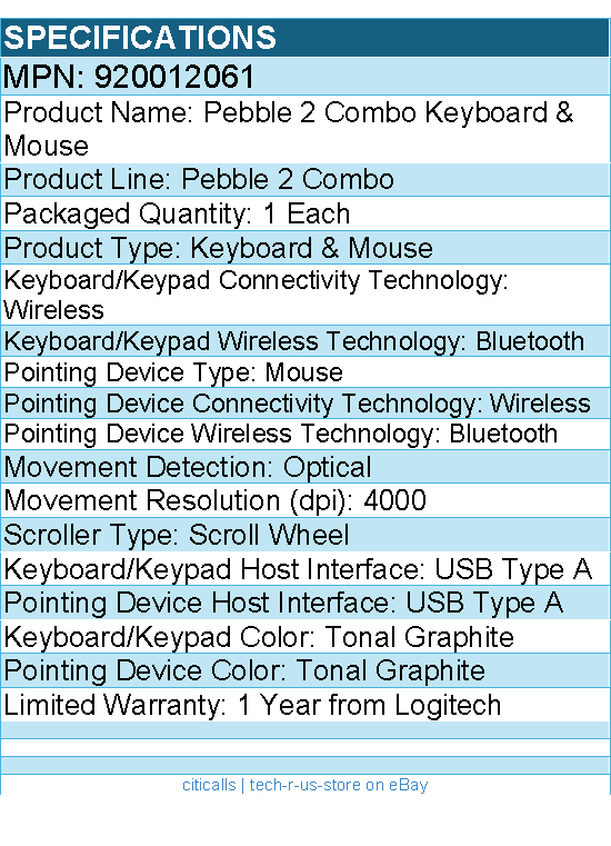 Logitech 920012061 Pebble 2 Combo, Wireless Keyboard and Mouse