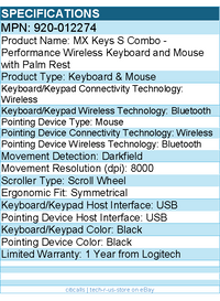 Logitech 920-012274 MX Keys S Combo - Performance Wireless Keyboard and Mouse