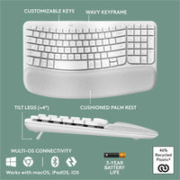 Logitech 920012275 Wave Keys Wireless Ergonomic Keyboard w Cushioned Palm Rest