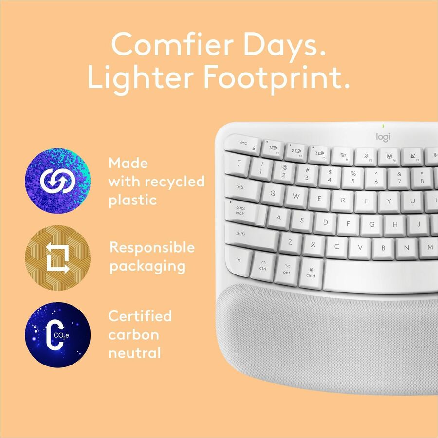 Logitech 920012402 Wave Keys for Mac, Wireless Ergonomic Keyboard - Off-white
