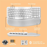 Logitech 920012402 Wave Keys for Mac, Wireless Ergonomic Keyboard - Off-white