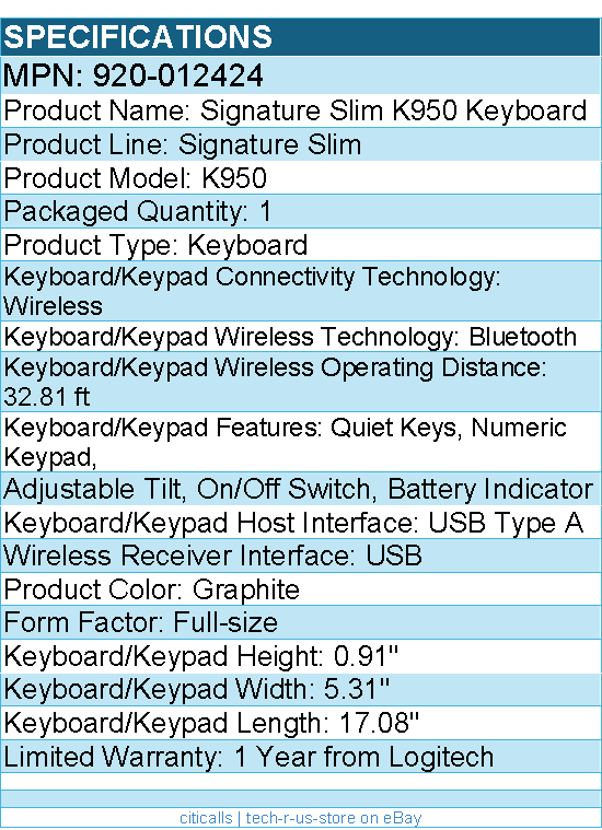 Logitech 920-012424 Signature Slim K950 Wireless Keyboard, Sleek Design