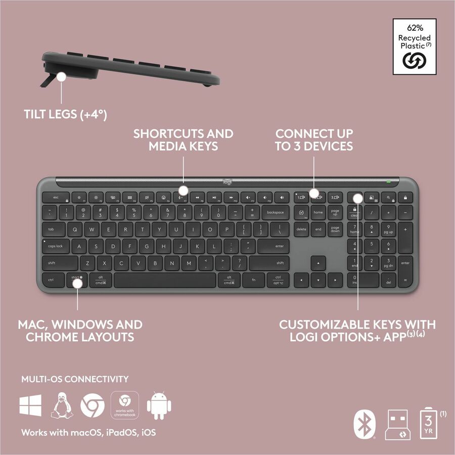Logitech 920-012424 Signature Slim K950 Wireless Keyboard, Sleek Design
