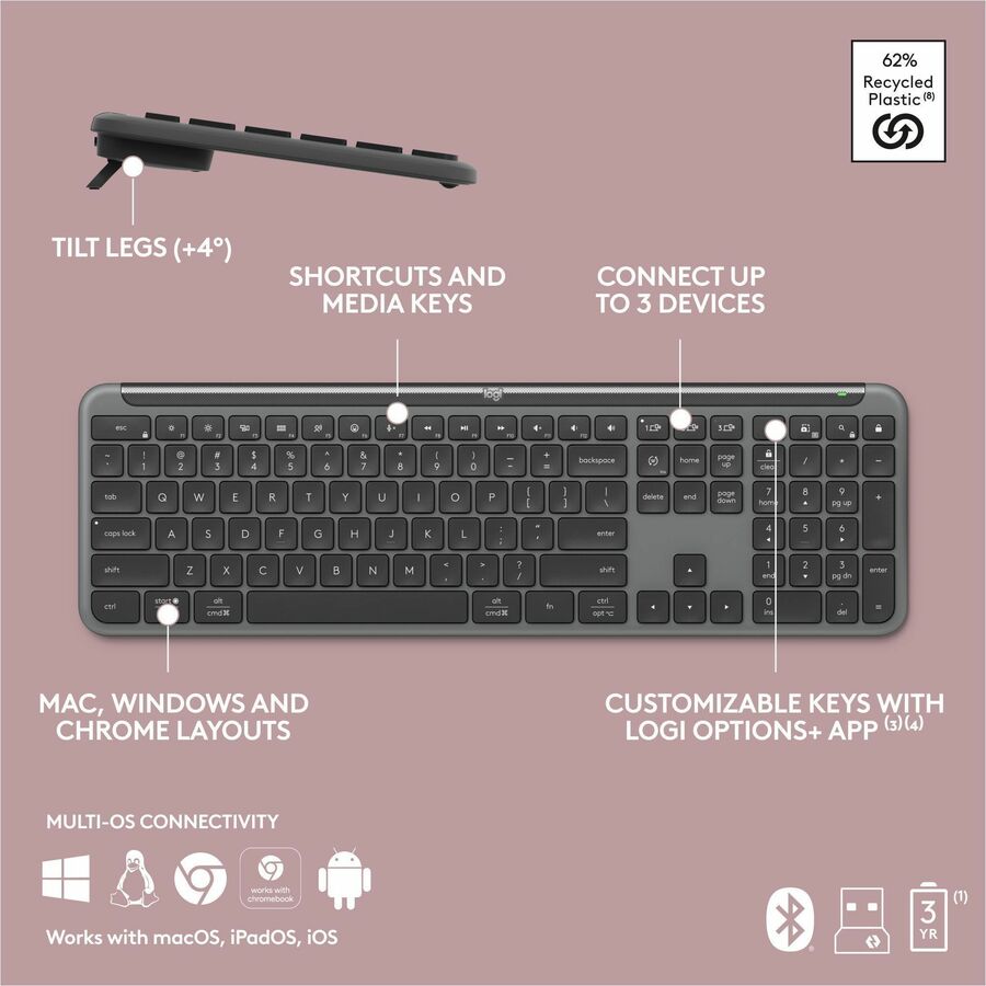 Logitech 920-012425 MK955 Signature Slim Wireless Keyboard and Mouse Combo