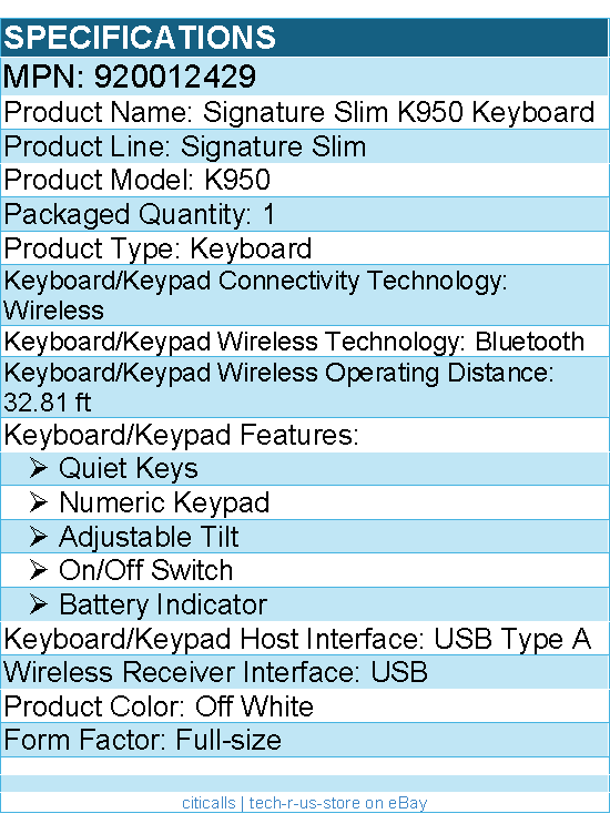 Logitech 920012429 Signature Slim K950 Wireless Keyboard - Sleek Design