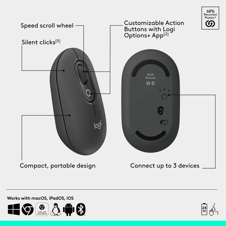 Logitech 920-013103 POP ICON COMBO, Bluetooth Keyboard and Mouse Combo
