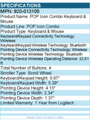Logitech 920-013105 POP ICON COMBO, Bluetooth Keyboard and Mouse Combo