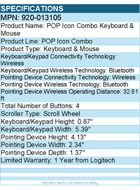 Logitech 920-013105 POP ICON COMBO, Bluetooth Keyboard and Mouse Combo