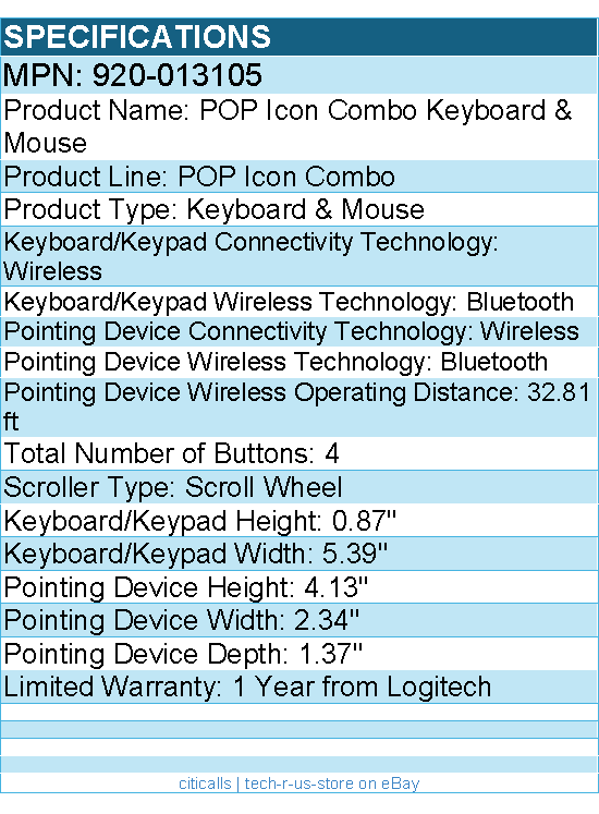 Logitech 920-013105 POP ICON COMBO, Bluetooth Keyboard and Mouse Combo