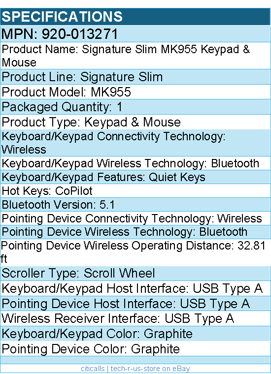 Logitech 920-013271 Signature Slim MK955 Combo - Wireless Keyboard and Mouse