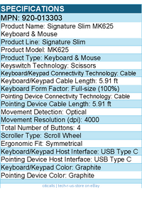 Logitech 920-013303 Signature Slim Wired Combo MK625 Keyboard & Mouse