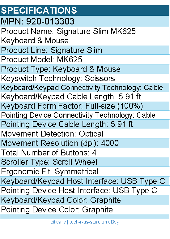 Logitech 920-013303 Signature Slim Wired Combo MK625 Keyboard & Mouse