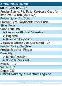 Logitech 920-013367 Flip Folio, Keyboard Case for iPad Pro 13-inch (M4 & M5)