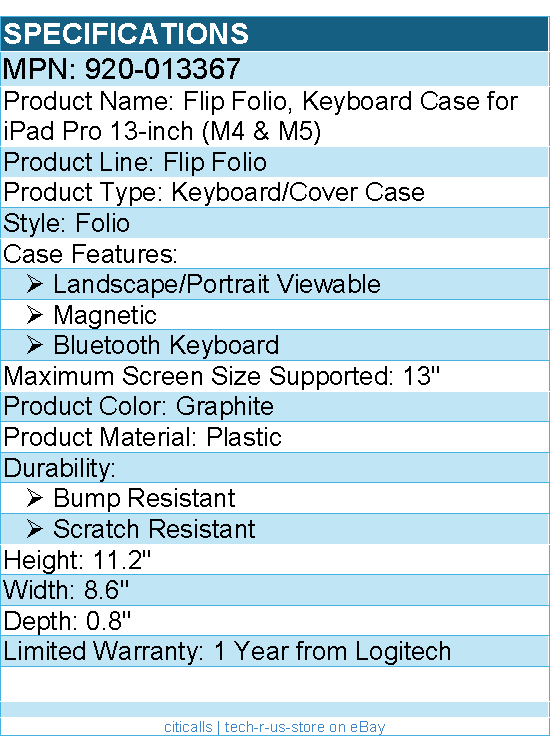 Logitech 920-013367 Flip Folio, Keyboard Case for iPad Pro 13-inch (M4 & M5)