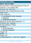 Logitech 920-013369 Flip Folio Keyboard Case for iPad Pro 11-inch (M4 & M5)