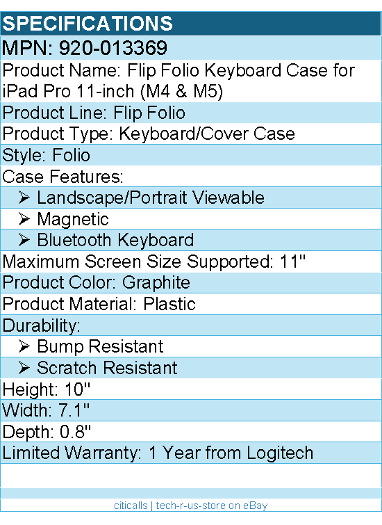 Logitech 920-013369 Flip Folio Keyboard Case for iPad Pro 11-inch (M4 & M5)