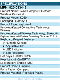 Logitech 920-013442 K250 Bluetooth Keyboard - Wireless - Graphite