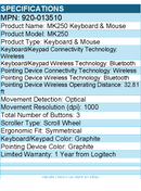 Logitech 920-013510 MK250 Bluetooth Wireless Mouse and Keyboard Combo