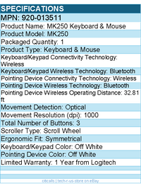 Logitech 920-013511 MK250 Bluetooth Wireless Mouse and Keyboard Combo
