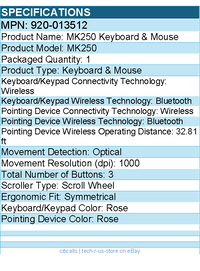 Logitech 920-013512 MK250 Bluetooth Wireless Mouse and Keyboard Combo