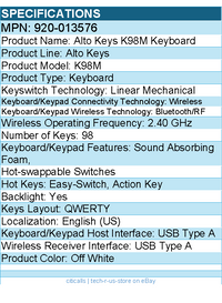 Logitech 920-013576 Alto Keys K98M Wireless Mechanical Keyboard
