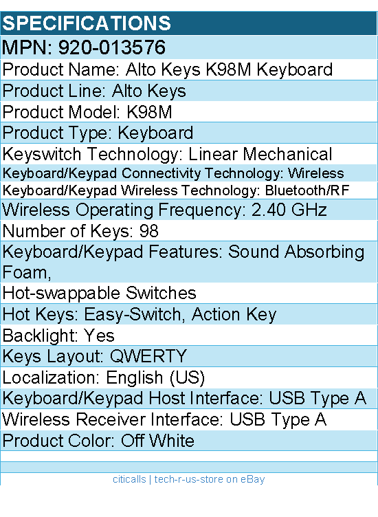 Logitech 920-013576 Alto Keys K98M Wireless Mechanical Keyboard