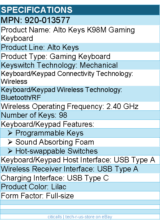 Logitech 920-013577 Alto Keys K98M Wireless Mechanical Keyboard