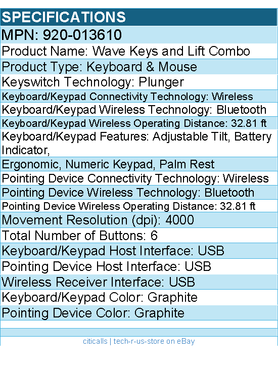 Logitech 920-013610 Wave Keys & Lift Vertical - Wireless Keyboard & Mouse Combo