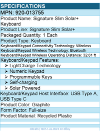 Logitech 920-013755 Signature Slim Solar Wireless Keyboard - Bluetooth