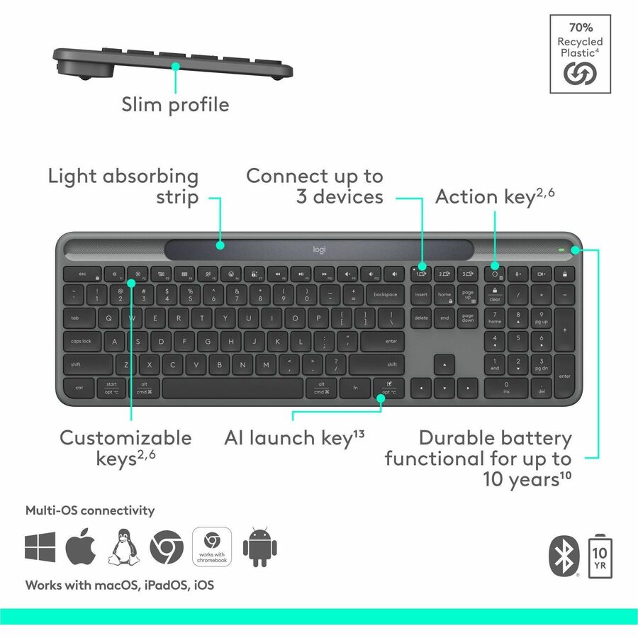 Logitech 920-013755 Signature Slim Solar Wireless Keyboard - Bluetooth