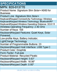 Logitech 920-013770 Signature Slim Solar+ K980 for Business, Wireless Keyboard