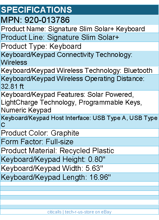 Logitech 920-013786 Signature Slim Solar - Keyboard - Wireless - Bluetooth