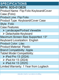 Logitech 920-013826 Flip Folio Keyboard/Cover Case for 13" Apple iPad Pro 13