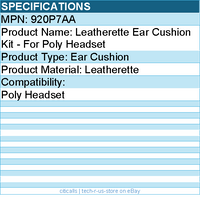 HP Poly 920P7AA Leatherette Ear Cushion Kit - For Poly Headset