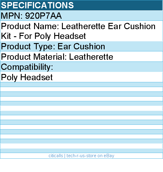 HP Poly 920P7AA Leatherette Ear Cushion Kit - For Poly Headset