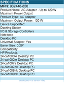 HPI 932446-850 AC Adapter - Up to 120 W Maximum Power Output