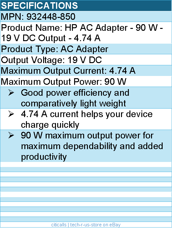 HPI 932448-850 HP AC Adapter - 90 W - 19 V DC Output - 4.74 A