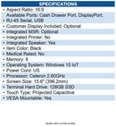 Custom America 935KY460300L33 Ascent 15.6" Touchscreen All-in-One POS Terminal