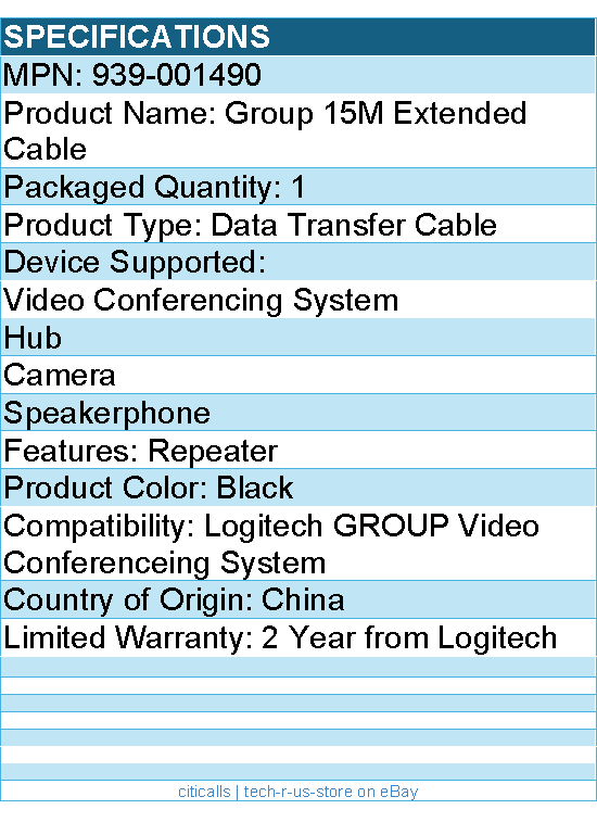 Logitech 939-001490 Group 15M Extender Cable - 49.21 ft - Black