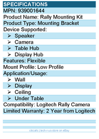 Logitech 939001644 Rally Mounting Kit - Flexible - for Rally Camera