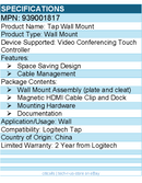 Logitech 939001817 Tap IP Wall Mount - for Video Conferencing Touch Controller
